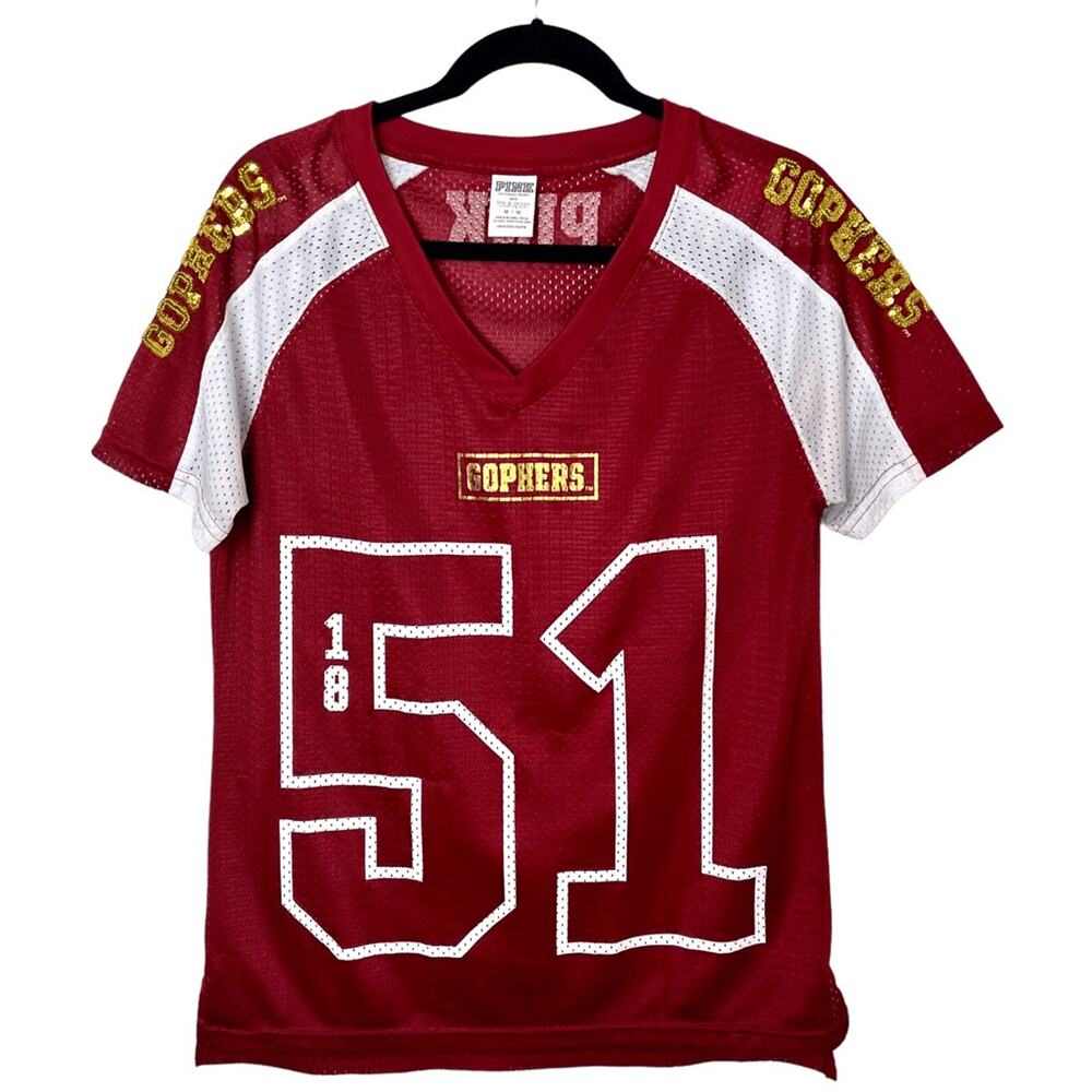 PINK Victoria's Secret University of Minnesota U of M Sequined V-Neck Shirt Med.